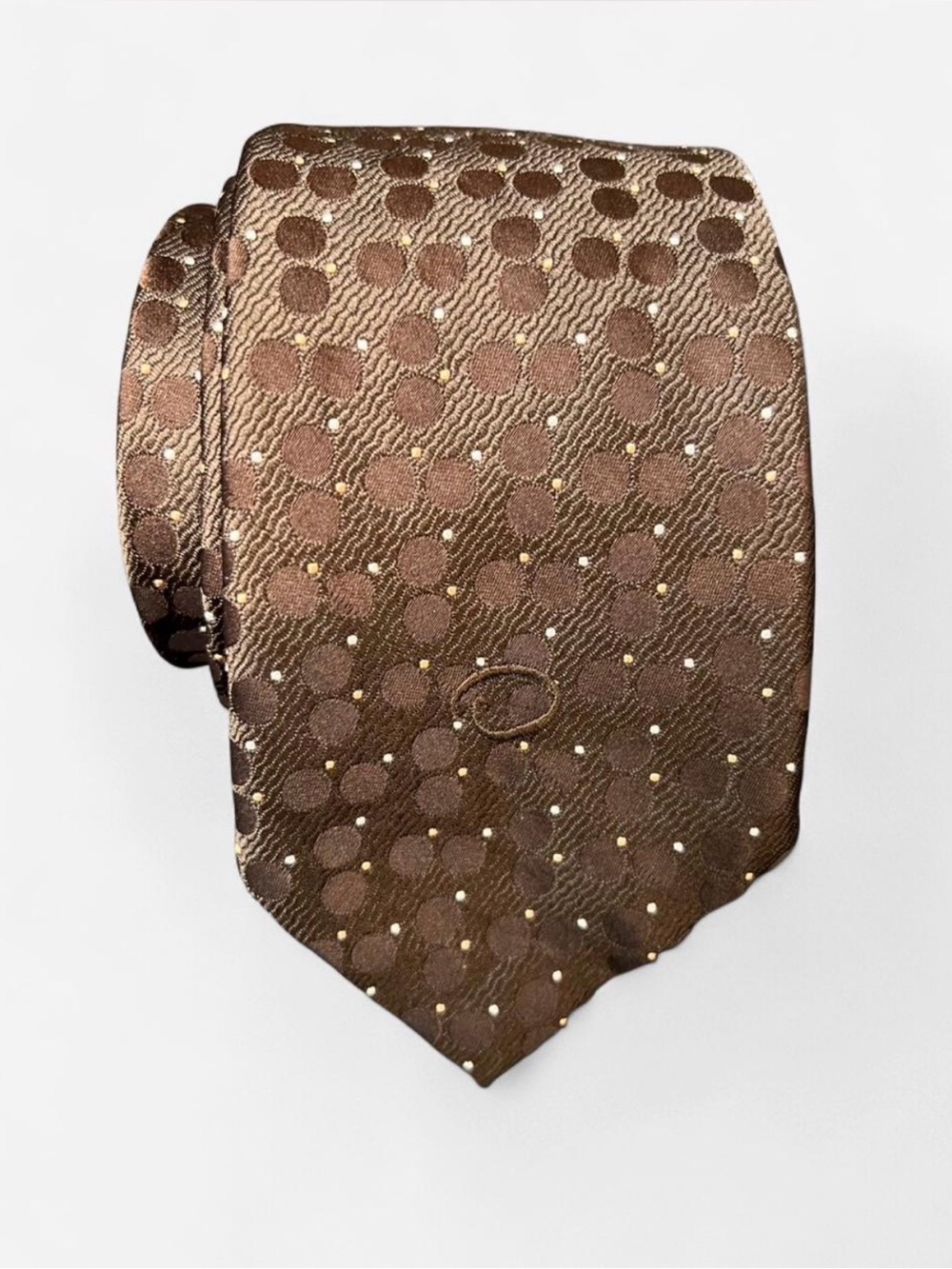Oscar de la Renta Silk Blend Tie Brown Geometric Polka Dot Textured Men's